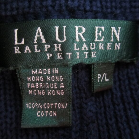 Vtg Ralph Lauren Womens PL Petite L Navy Blue Cotton Cardigan Jacket Nautical - Picture 4 of 7
